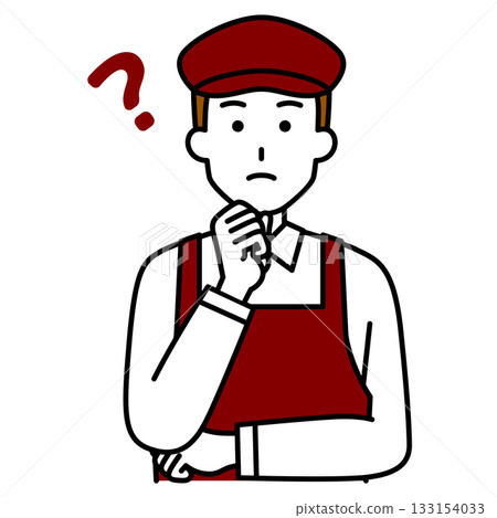 A male cafe employee thinking A male cafe employee thinking 133154033