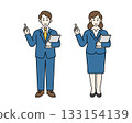 Smiling men and women in suits giving presentations Full-body illustration of an office worker holding a tablet 133154139