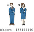 Full-body illustration of a worried man and woman in a suit, with their arms folded 133154140