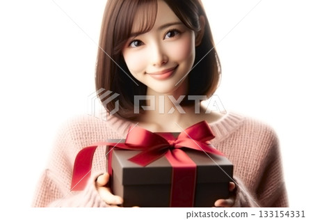 Young woman holding a gift Young woman holding a gift 133154331