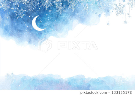 水彩風格夜空與新月背景插畫素材 133155178