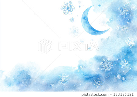水彩風格夜空與新月背景插畫素材 133155181