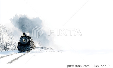 冬季景色:蒸汽機車行駛在白雪皚皚的景色中 冬季景色:蒸汽機車行駛在白雪皚皚的景色中 133155392