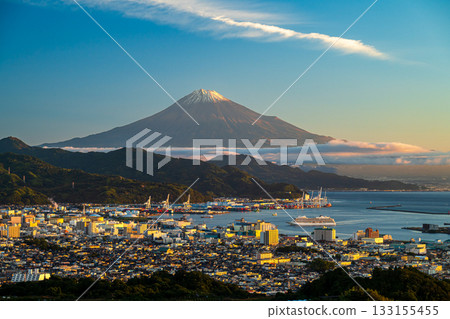 A large passenger ship entering Shimizu Port and Mount Fuji seen from Nihon-daira A large passenger ship entering Shimizu Port and Mount Fuji seen from Nihon-daira 133155455