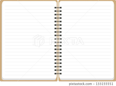 A lined spiral notebook with a brown cover, open 133155551