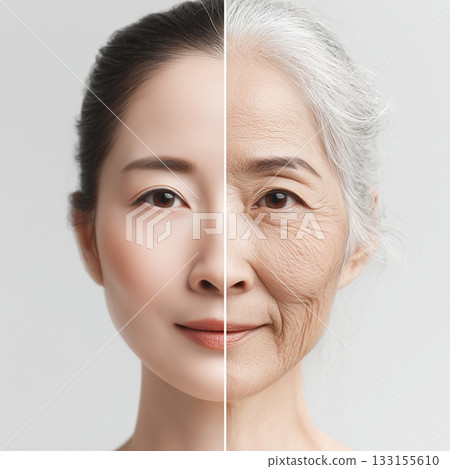 一位女性40多歲和80多歲時的臉部對比圖 一位女性40多歲和80多歲時的臉部對比圖 133155610