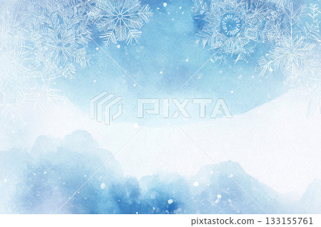 淡色雪景和藍色水彩漸層背景插圖 133155761