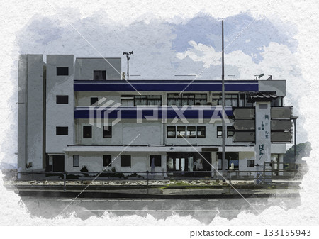Watercolor style Takehara Seaside Station, Takehara City, Hiroshima Prefecture 133155943