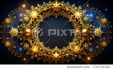 A fantastic Christmas frame with shining golden decorations 133156162