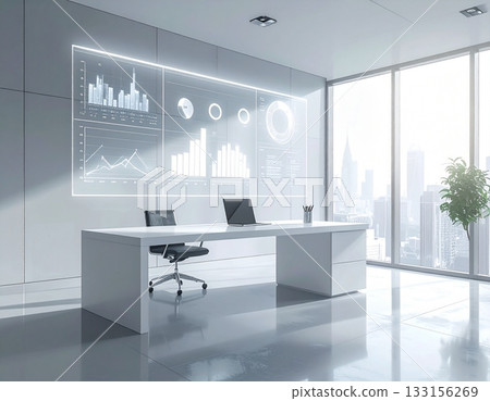 Modern executive office financial data analysis holographic screen technology Modern executive office financial data analysis holographic screen technology 133156269