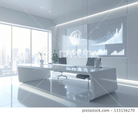 Modern executive office financial data analysis holographic screen technology 133156270