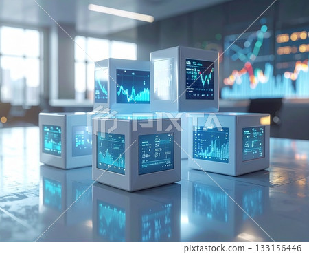 Futuristic business data analysis cubes digital financial technology concept 133156446