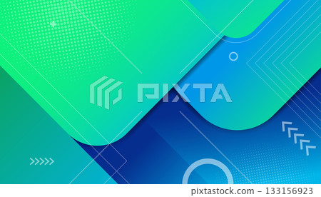 Futuristic Blue and Green Abstract Background with Gradient Shapes and Lines, Modern Technology and Business Banner Design Template 133156923