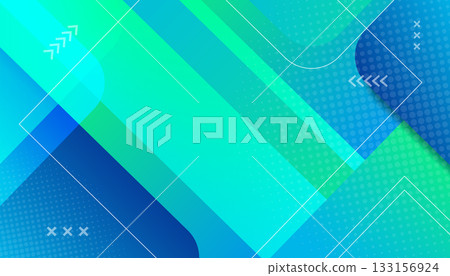 Futuristic Blue and Green Abstract Background with Gradient Shapes and Lines, Modern Technology and Business Banner Design Template 133156924
