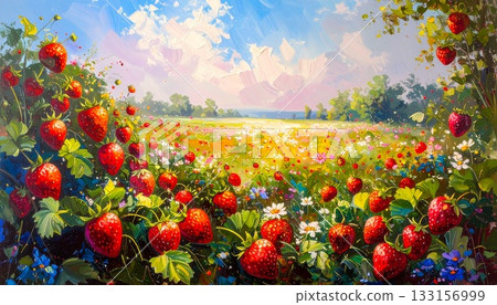 Freshly picked strawberries sparkling in the sun 3 133156999