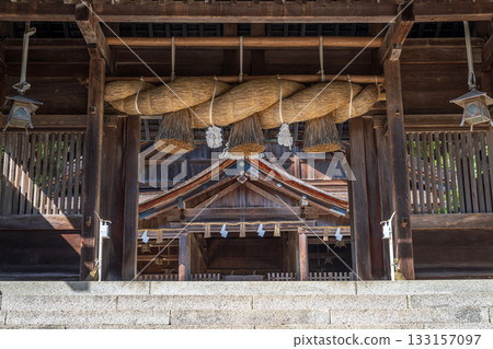 Shimane Miho Shrine, view of the worship hall from the shrine gate Shimane Miho Shrine, view of the worship hall from the shrine gate 133157097