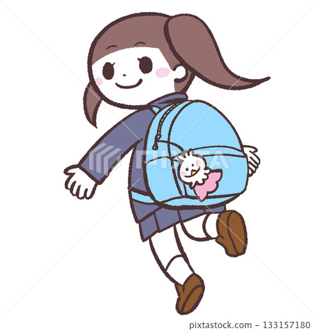 背著背包、抱著絨毛玩具的女孩插圖 背著背包、抱著絨毛玩具的女孩插圖 133157180