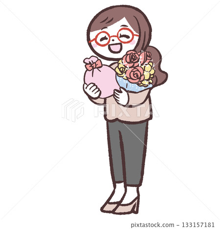 Illustration of a woman receiving a bouquet Illustration of a woman receiving a bouquet 133157181