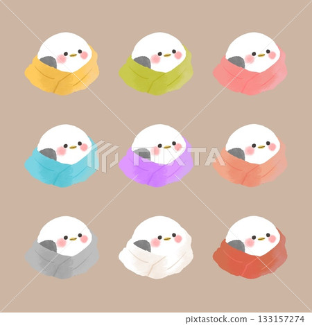 Set of long-tailed tits wearing scarves 133157274