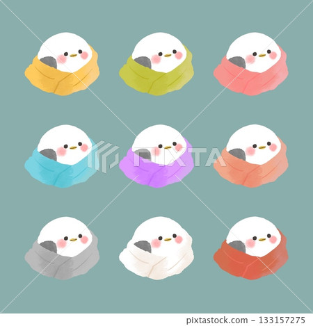 Set of long-tailed tits wearing scarves Set of long-tailed tits wearing scarves 133157275