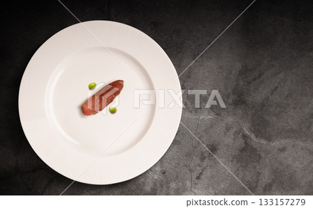 Inflation Concept. High Food Price. Tiny Steak and Green Beans as Percentage on Plate Inflation Concept. High Food Price. Tiny Steak and Green Beans as Percentage on Plate 133157279