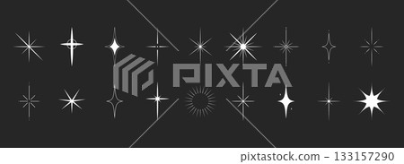 Sparkle stars collection. Elegant star shapes. Shining icons. Flat Vector illustration isolated on black background 133157290