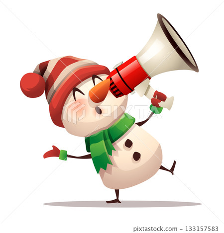 Snowman Make Announcement with Megaphone Snowman Make Announcement with Megaphone 133157583