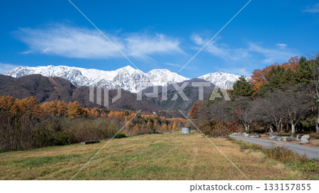 Snow-capped Northern Alps in late autumn, Hakuba Village, Nagano Prefecture 133157855