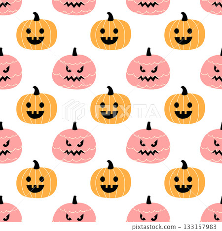 Cute Minimal Halloween Pumpkin Pattern, Pink and Orange Jack O Lantern Seamless Background Cute Minimal Halloween Pumpkin Pattern, Pink and Orange Jack O Lantern Seamless Background 133157983