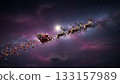 Santa flying through the night sky 133157989