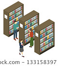 Isometric illustration: library bookshelves 133158397