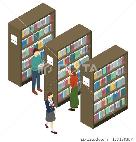 等距插圖：圖書館書架 133158397