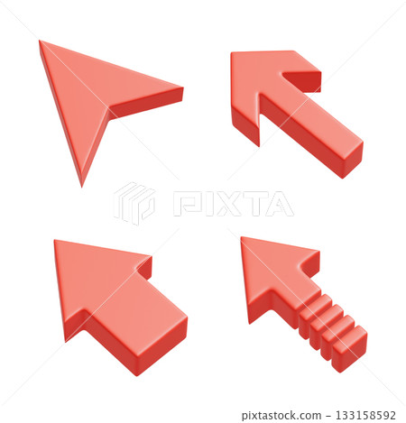 A variety set of four 3D arrow icons pointing diagonally upwards. A simple and striking three-dimensional illustration of an arrow. A variety set of four 3D arrow icons pointing diagonally upwards. A simple and striking three-dimensional illustration of an arrow. 133158592