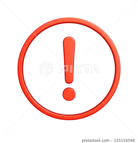 紅色圓形警告符號圖示。紋理豐富的 3D 插圖。 133158598
