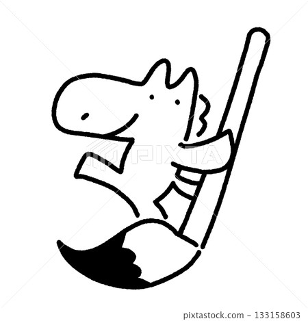 Horse holding a large brush, calligraphy, New Year's material, monochrome 133158603