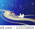 聖誕老人駕著雪橇飛越夜空的插圖 133158826