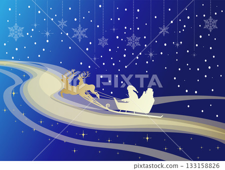 聖誕老人駕著雪橇飛越夜空的插圖 聖誕老人駕著雪橇飛越夜空的插圖 133158826