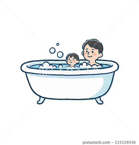 爸爸和孩子洗澡的插圖 133159356
