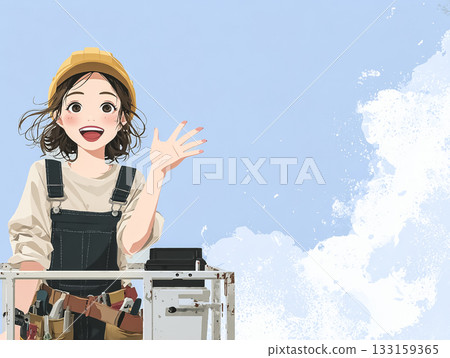 美優系列:高空作業車與藍天,一位笑容燦爛的女工程師 美優系列:高空作業車與藍天,一位笑容燦爛的女工程師 133159365