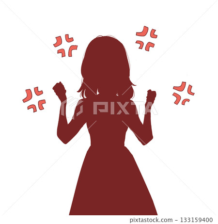 Angry woman with fists clenched in both hands, annoyed mark, silhouette Angry woman with fists clenched in both hands, annoyed mark, silhouette 133159400