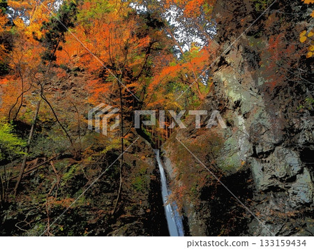 The waterfall in late autumn as the morning sun begins to shine in (afr20251112063624) 133159434