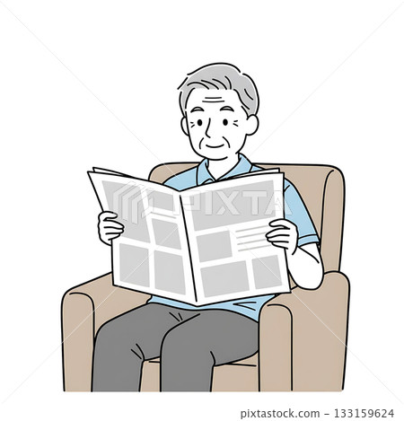 圖:一位老年男子在沙發上讀報紙 圖:一位老年男子在沙發上讀報紙 133159624