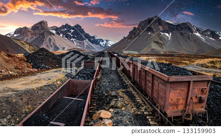 Coal trolley and mountain mining scene 2 133159903