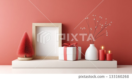 Festive holiday display featuring a red tree,...-插圖素材 [133160268] - PIXTA圖庫