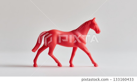 Bright red plastic horse figurine standing on a clean surface, symbolizing prosperity and good fortune during the festive season of Chinese New Year Bright red plastic horse figurine standing on a clean surface, symbolizing prosperity and good fortune during the festive season of Chinese New Year 133160433