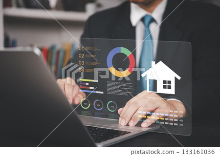 Analyzing real estate data housing market trends, growth, and investment. Technology home analysis for business decisions and statistics for investors and sales rates marketing 133161036