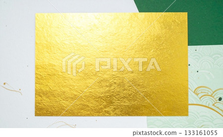 Japanese paper frames, message cards, background material with Japanese-style images (gold, green) 133161055