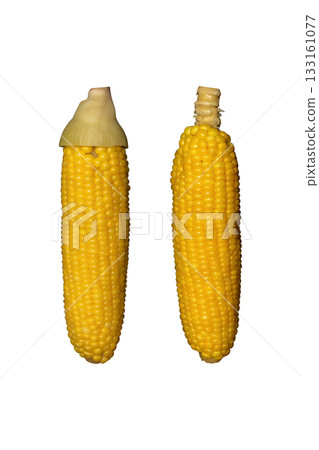 Boiled corn isolated on white background, clipping path Boiled corn isolated on white background, clipping path 133161077