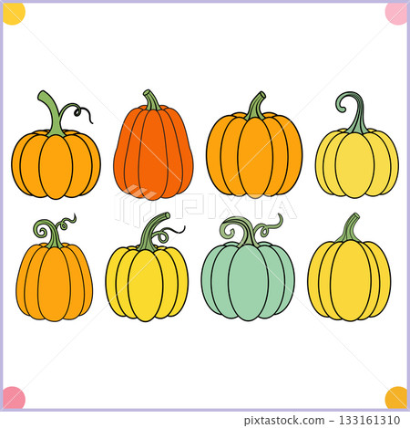 Bright Orange Pumpkin Set Cartoon Vector Art 133161310