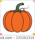 Cute yellow pumpkin vector illustration with green stem and curly vines Clipart Cute yellow pumpkin vector illustration with green stem and curly vines Clipart 133161314